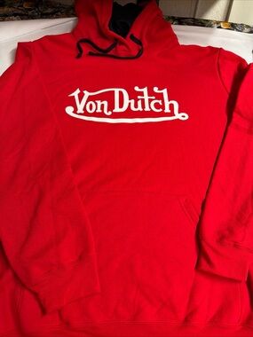 Von Dutch Red Pullover Hoodie with White Logo